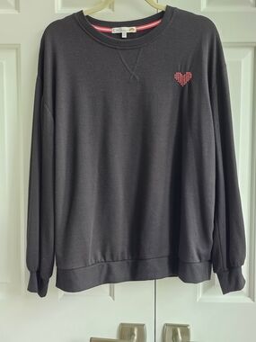 C&C California Black Sweatshirt with Small Red Heart Detail